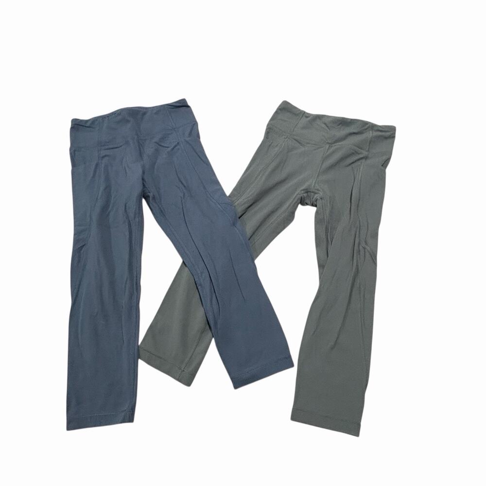 Lot of 2 Athleta Girls Stash Your Treasures Capri Leggings Sz 8-10 Blue & Green